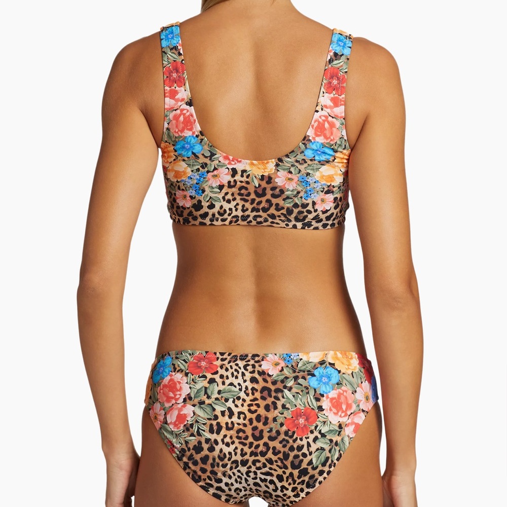 Johnny Was Brown and Blue Bikini Bottom Cheetah Print and floral Bold Patterns - Picture 3 of 10